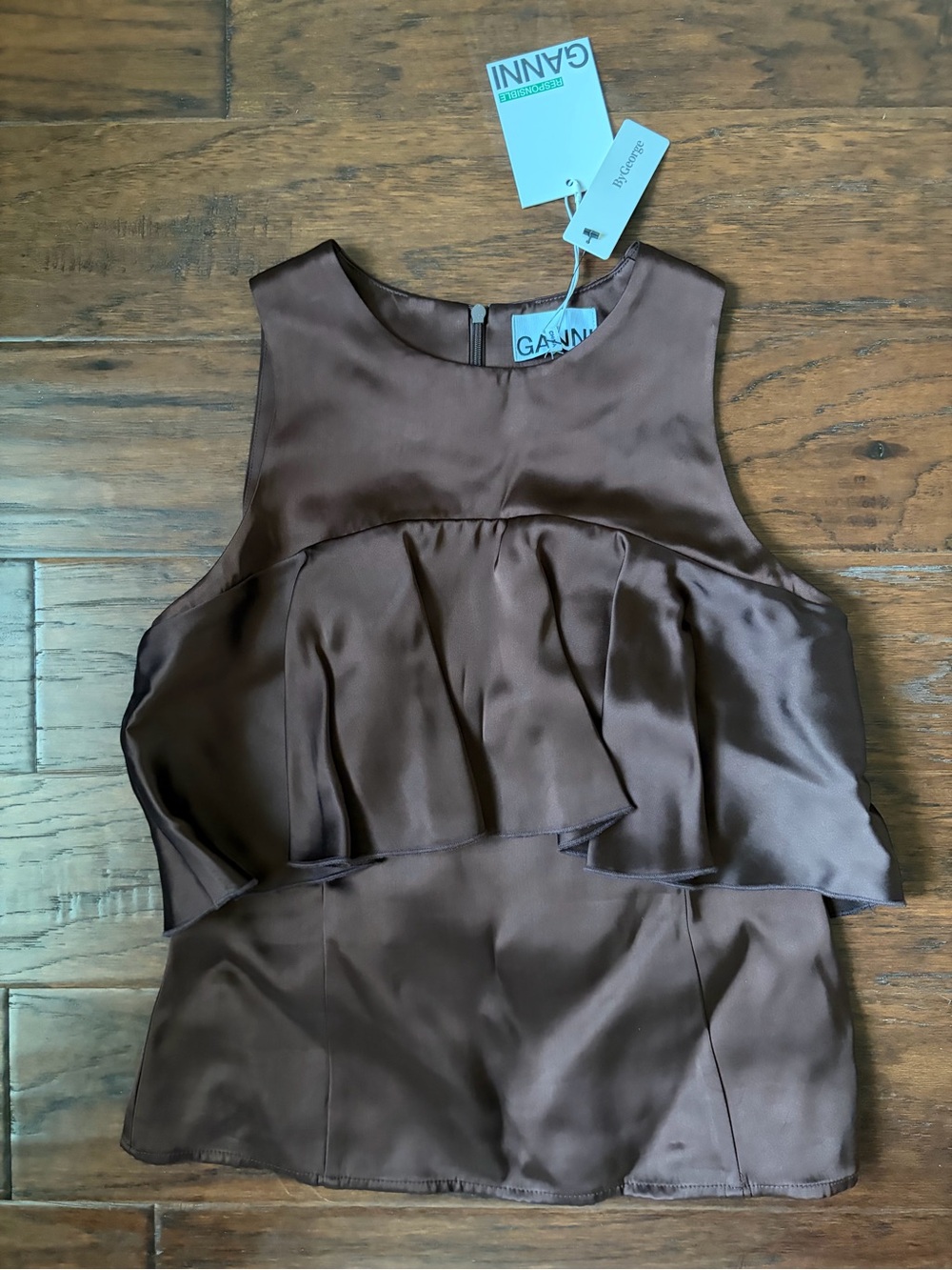 Ganni brown satin top